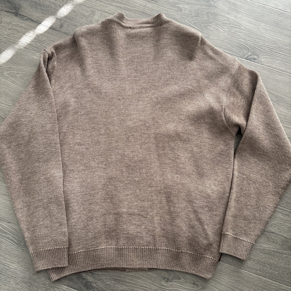 VTG Norm Thompson Mens L Cosby Leather Wool Cable Knit Cardigan Sweater Italy - Picture 15 of 16